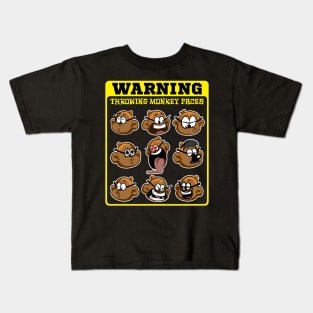 Warning: Throwing Monkey Faces Kids T-Shirt